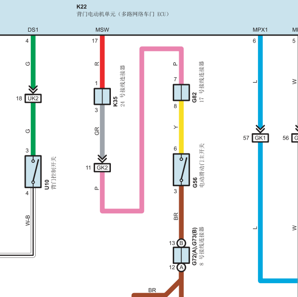 2013-2015年埃尔法尾门开关线路图
