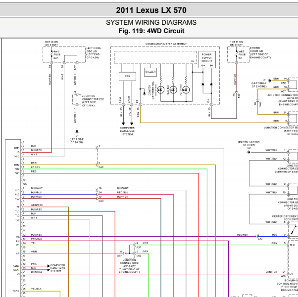 11年雷克萨斯LX570中央差速器电路图