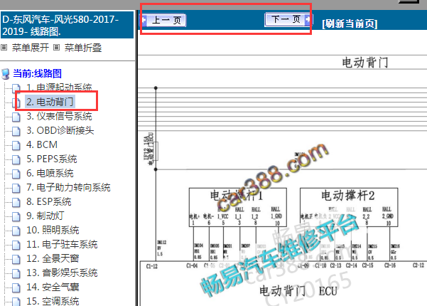 2017-2018年东风风光580尾门电路图