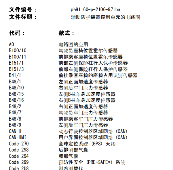 2020年奔驰A200L预碰撞电路图