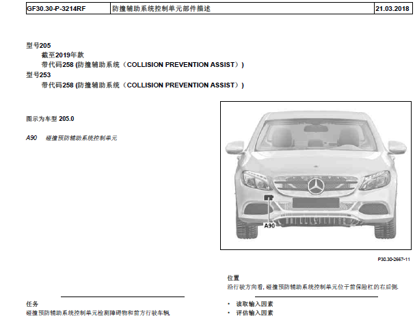 2016年奔驰C200防碰撞模块位置