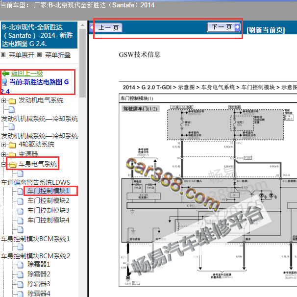 2014年现代新胜达左前门电路图