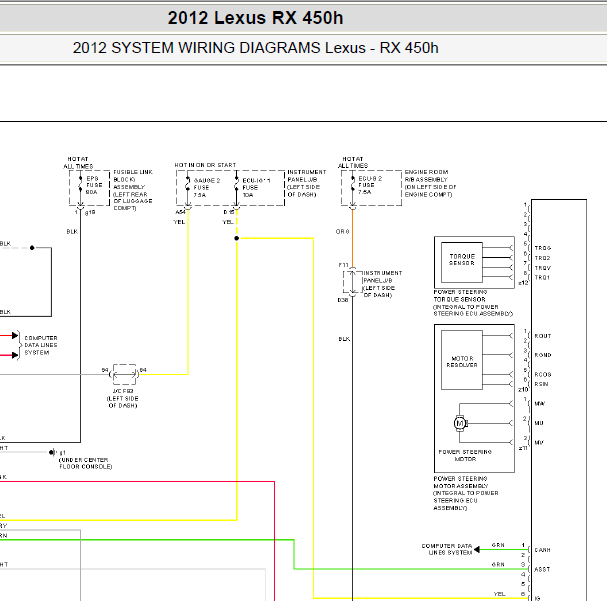 2012年雷克萨斯RX450h.转向系统电路图