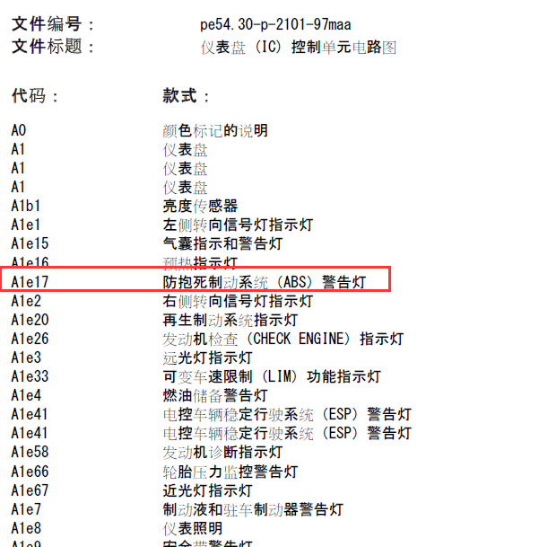 奔驰ML350  ABS指示灯电路图