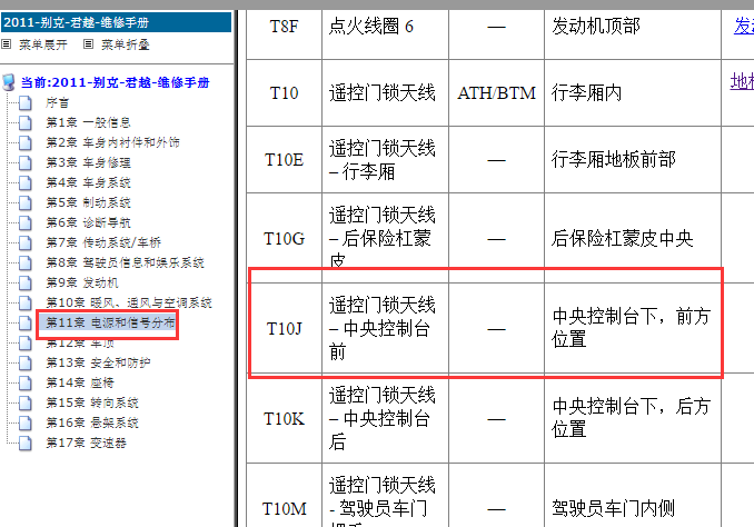 2011年别克君越无钥匙启动天线4位置