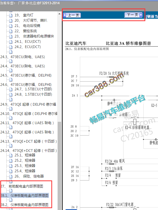 2014年比亚迪F3保险控制盒的线路图