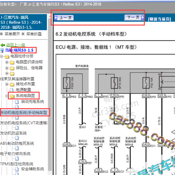 2014-2018年江淮瑞风S3发动机电路图