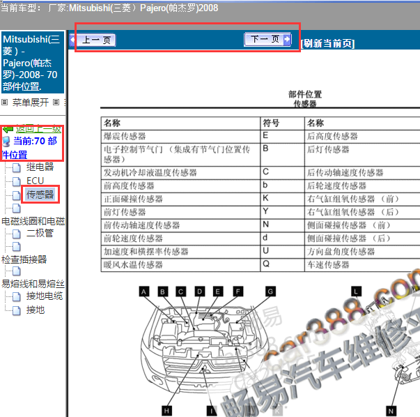 2008年三菱帕杰罗氧传感器位置