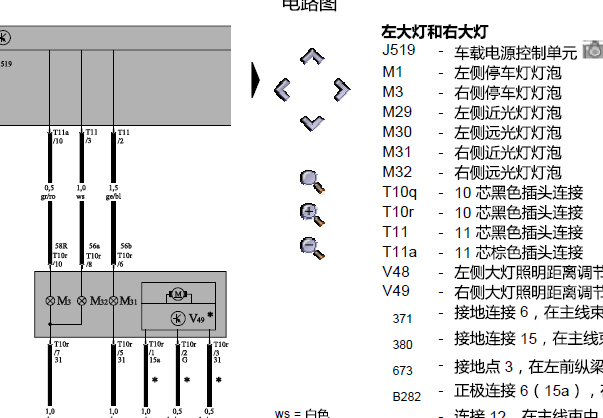2013年大众西雅特伊比飒的右前近光灯路图