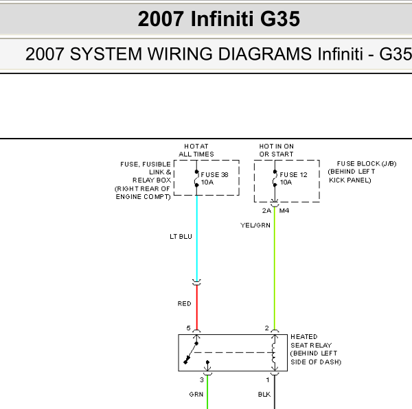 2007年英菲尼迪G35座椅电路图