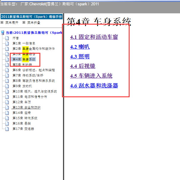 2011年雪佛兰斯帕可车身相关电路图