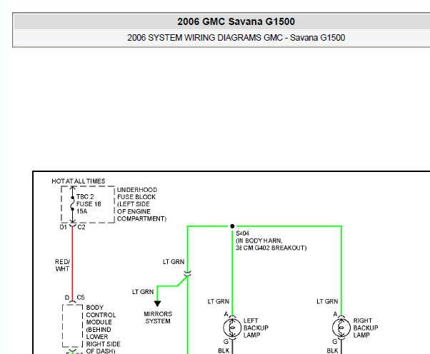 2006年GMC SAVANA倒车灯电路图