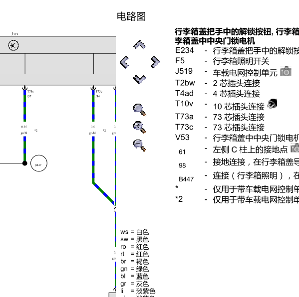 2016年大众桑塔纳后备箱灯电路图
