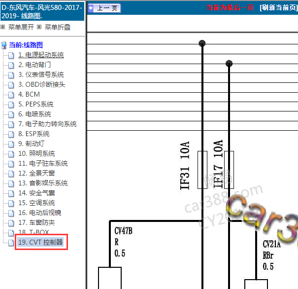 2019年东风风光580变速箱电路图