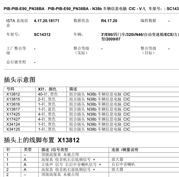 2009年宝马320主机针脚