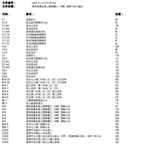 2010年奔驰唯雅诺信号采集及保险电路图