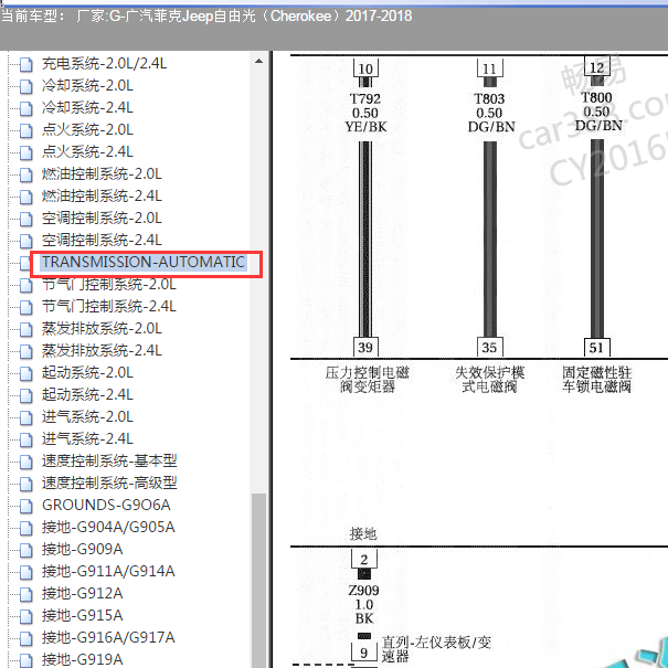 2017-2018年吉普自由光变速箱电路图