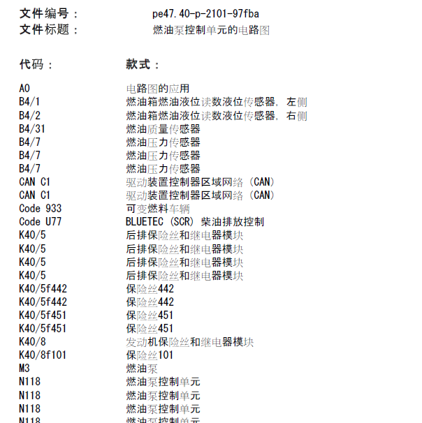 奔驰GLC260 燃油油位电路图.
