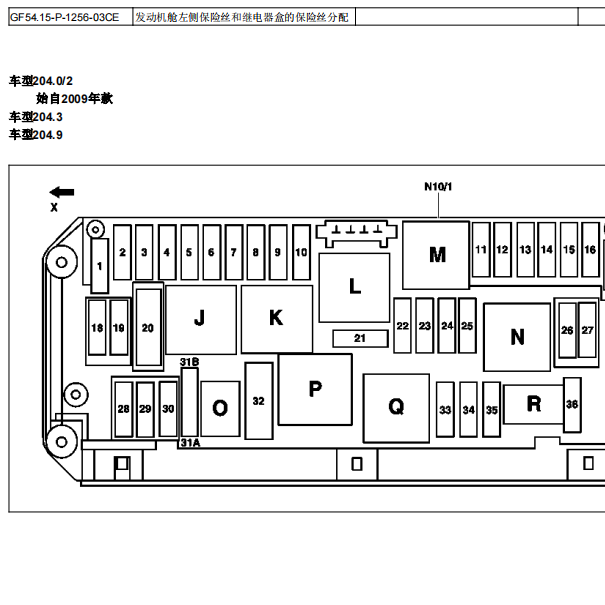 2013年奔驰GLK300发动机舱保险盒定义图