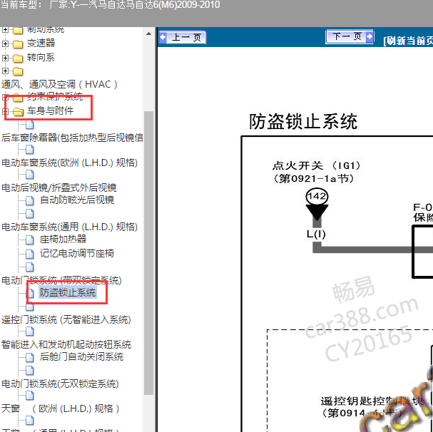 2009-2010年马自达M6睿翼 防盗电路图