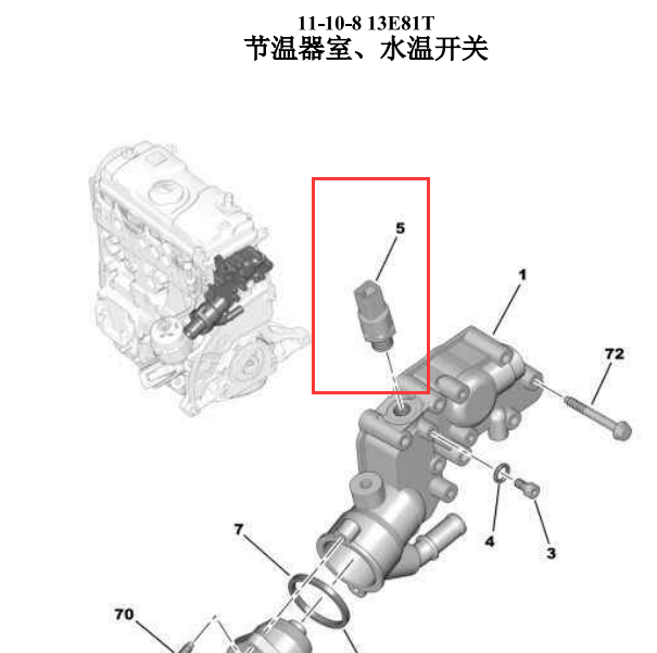 2006年标致206水温传感器位置