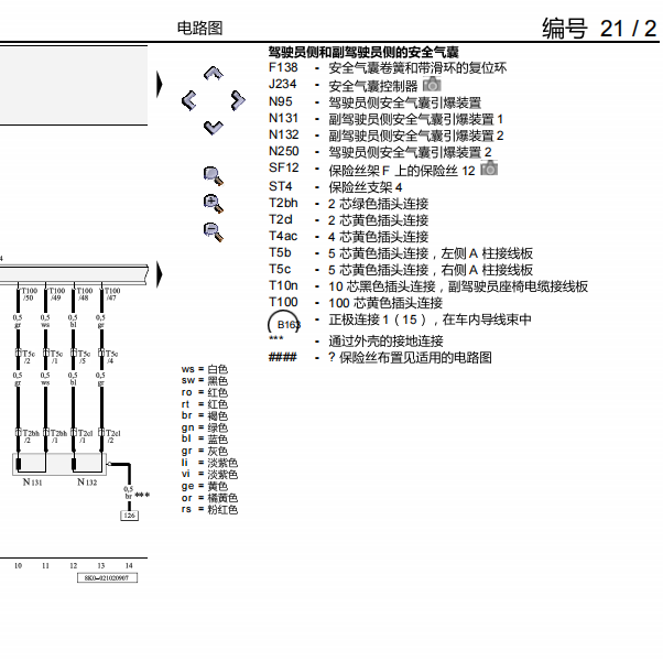 2010年奥迪A4L气囊电路图