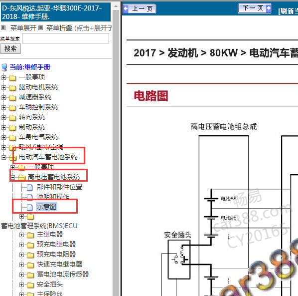 2017年华骐300E高压电池电路图
