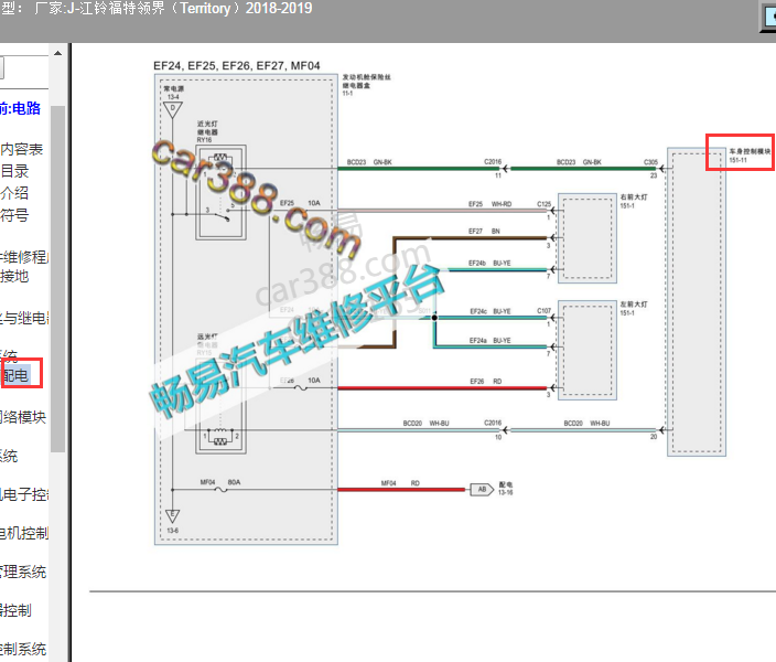 2018年福特领界车身相关电路图