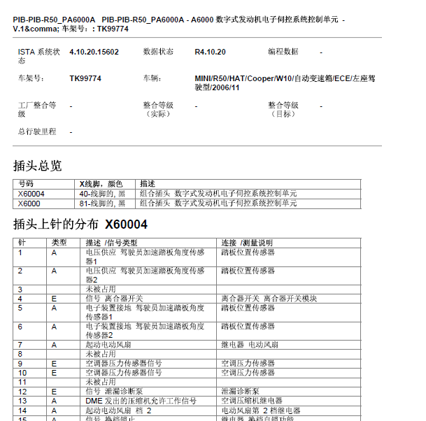 2006宝马MINI发动机针脚