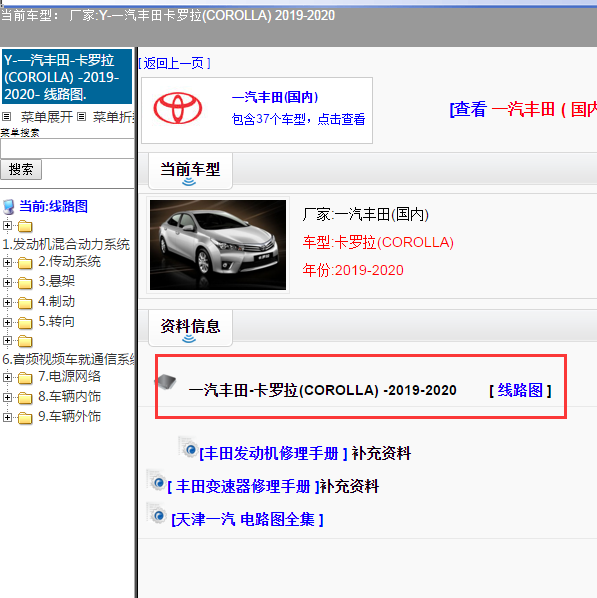 2019年雷凌全车电路图