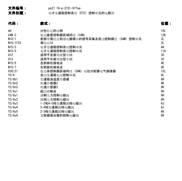 2013年奔驰C260变速箱电脑电路图