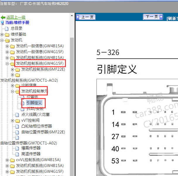 2020年长城哈弗H6 GW4G15F发动机针脚.