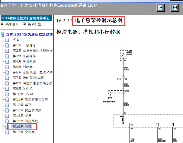 2014年凯迪拉克凯雷德电子悬架控制模块电路图