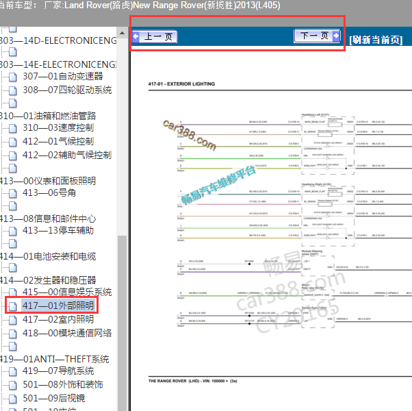 2013年路虎揽胜外部灯光电路图