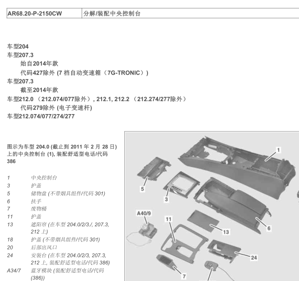 2014年奔驰GLK300中央扶手拆装