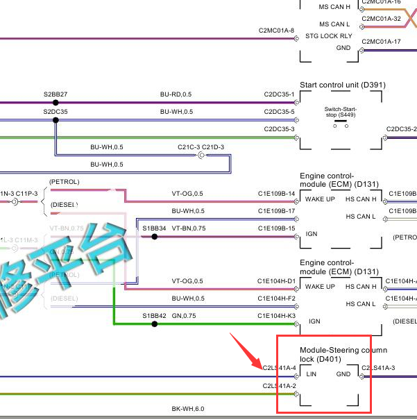 2008年路虎神行者2转向柱锁电路图