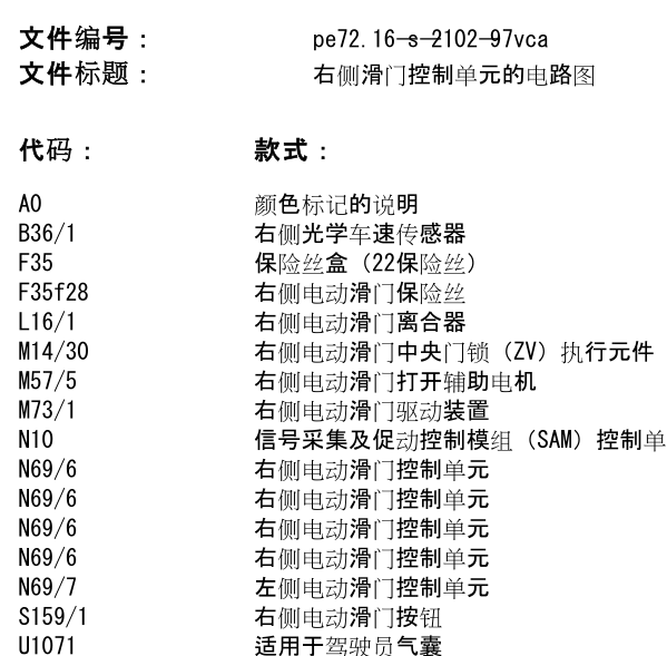 2011年奔驰唯雅诺滑门控制单元的电路图