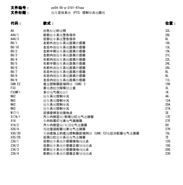 奔驰GL450倒车雷达电路图