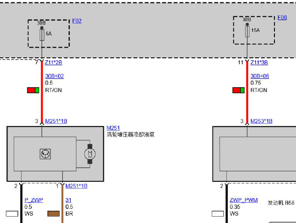 2019年宝马Z4发动机冷却液泵电路图