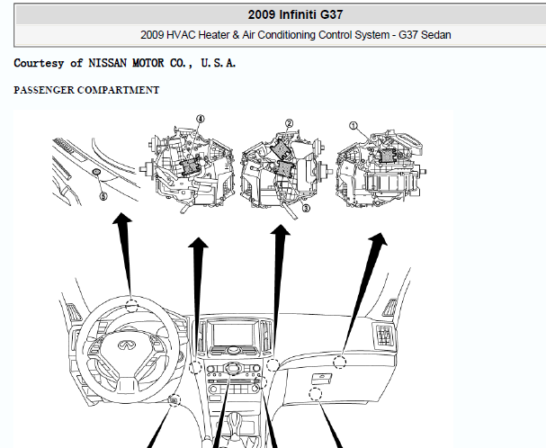 2009年英菲尼迪G37 空调部件位置