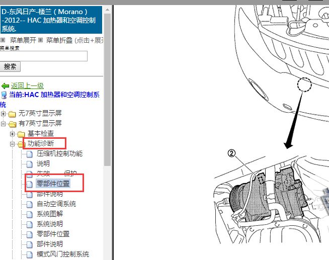 2012年日产楼兰空调部件位置