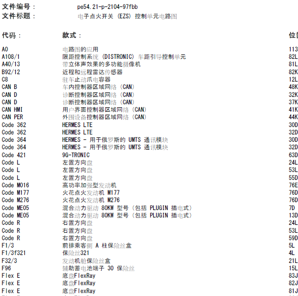 奔驰C260点火开关电路图