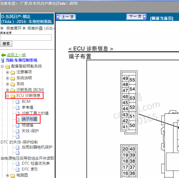 2016年日产骐达车身控制模块针脚.
