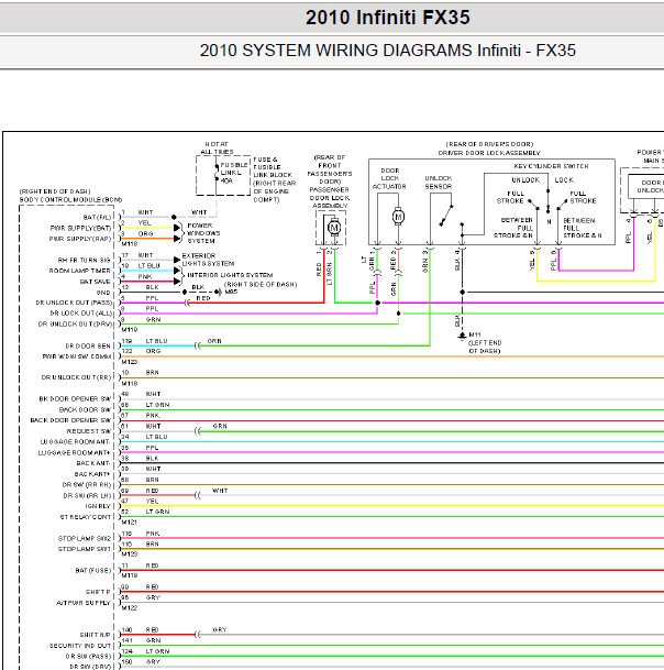 2010年英菲尼迪FX35门锁电路图