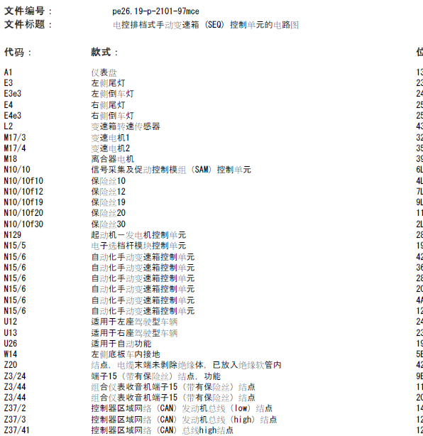 奔驰SMART 变速箱电路图