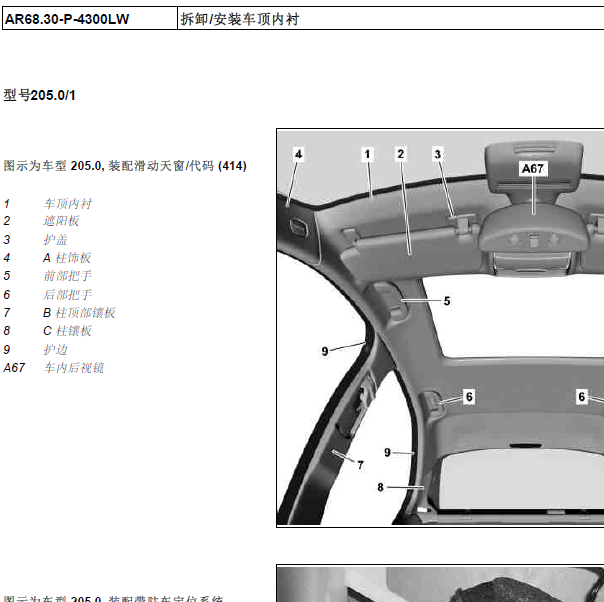 奔驰C200L 车顶内饰拆装