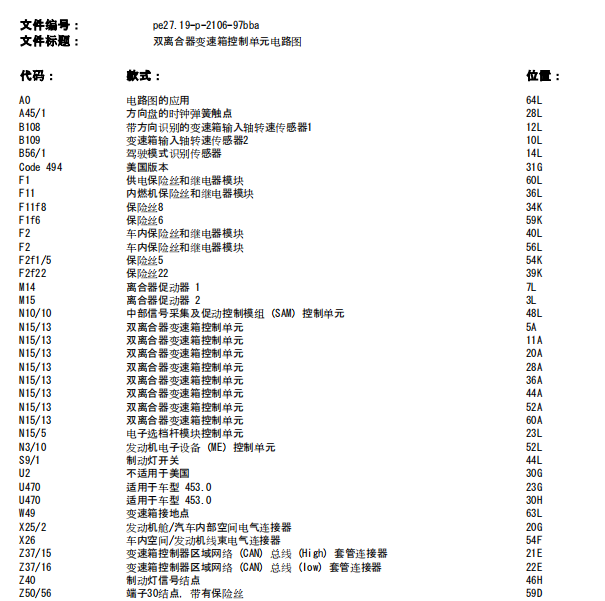 奔驰SMART FORTWO 变速箱电路图