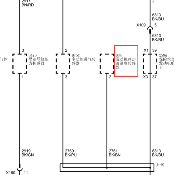 2016年别克昂科威 LFV发动机冷却液温度传感器电路图