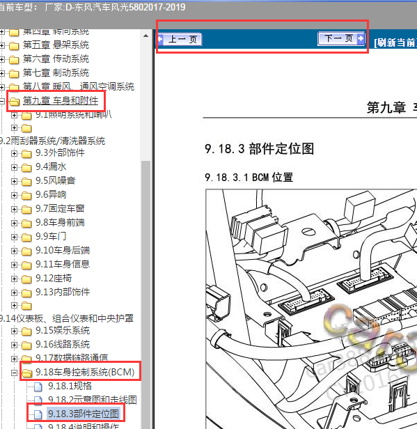 2017-2019年东风风光580车身模块位置