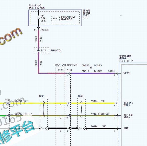 2018年福特猛禽F150 前后摄像头电路图